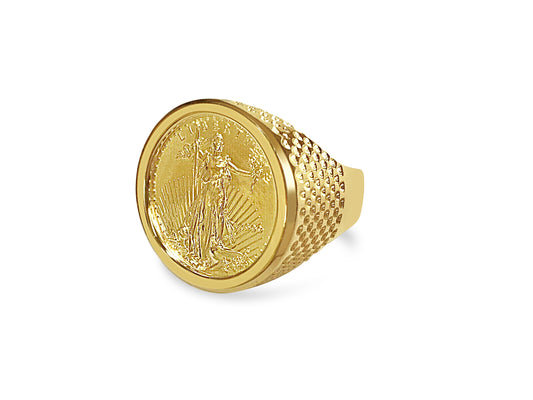 Fancy Solid Gold Handmade Coin Ring , 1/4oz Coin ,