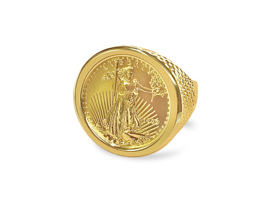 Fancy Solid Gold Handmade Coin Ring , 1/4oz Coin ,