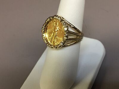 Fancy Ladies Solid Gold Handmade Coin Ring , 1/10oz Coin ,