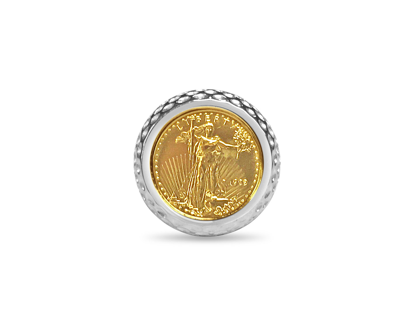 Fancy Solid Gold Handmade Coin Ring , 1/10oz Coin ,