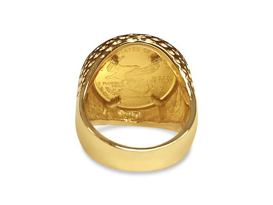 Fancy Solid Gold Handmade Coin Ring , 1/10oz Coin ,