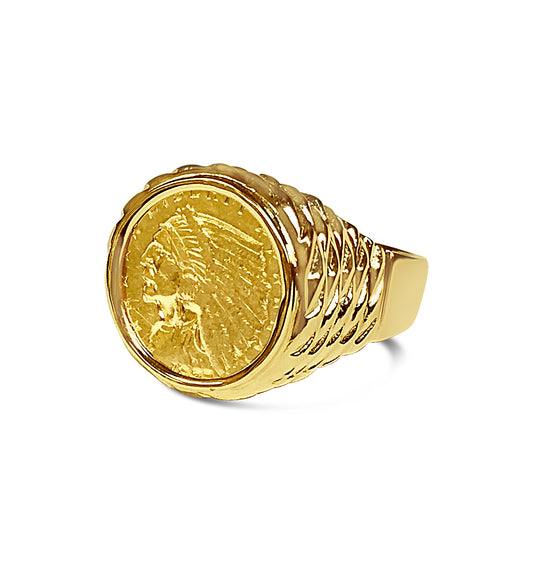 Fancy Solid Gold Handmade Coin Ring , Indian Head Coin ,