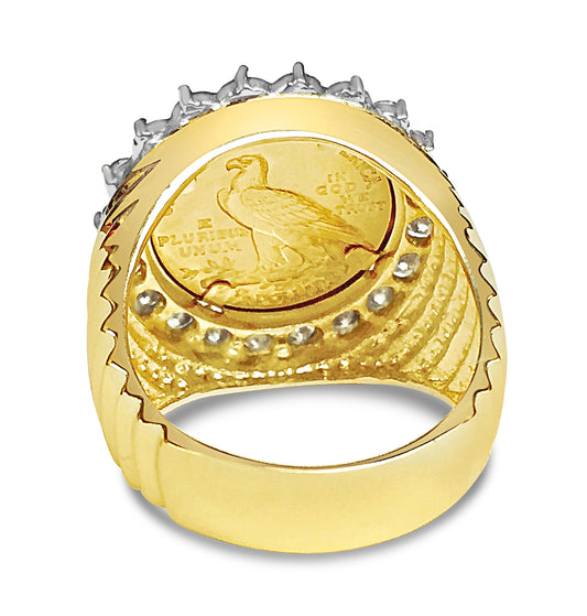 Diamond Fancy Solid Gold Handmade Coin Ring , Indian Head Coin ,