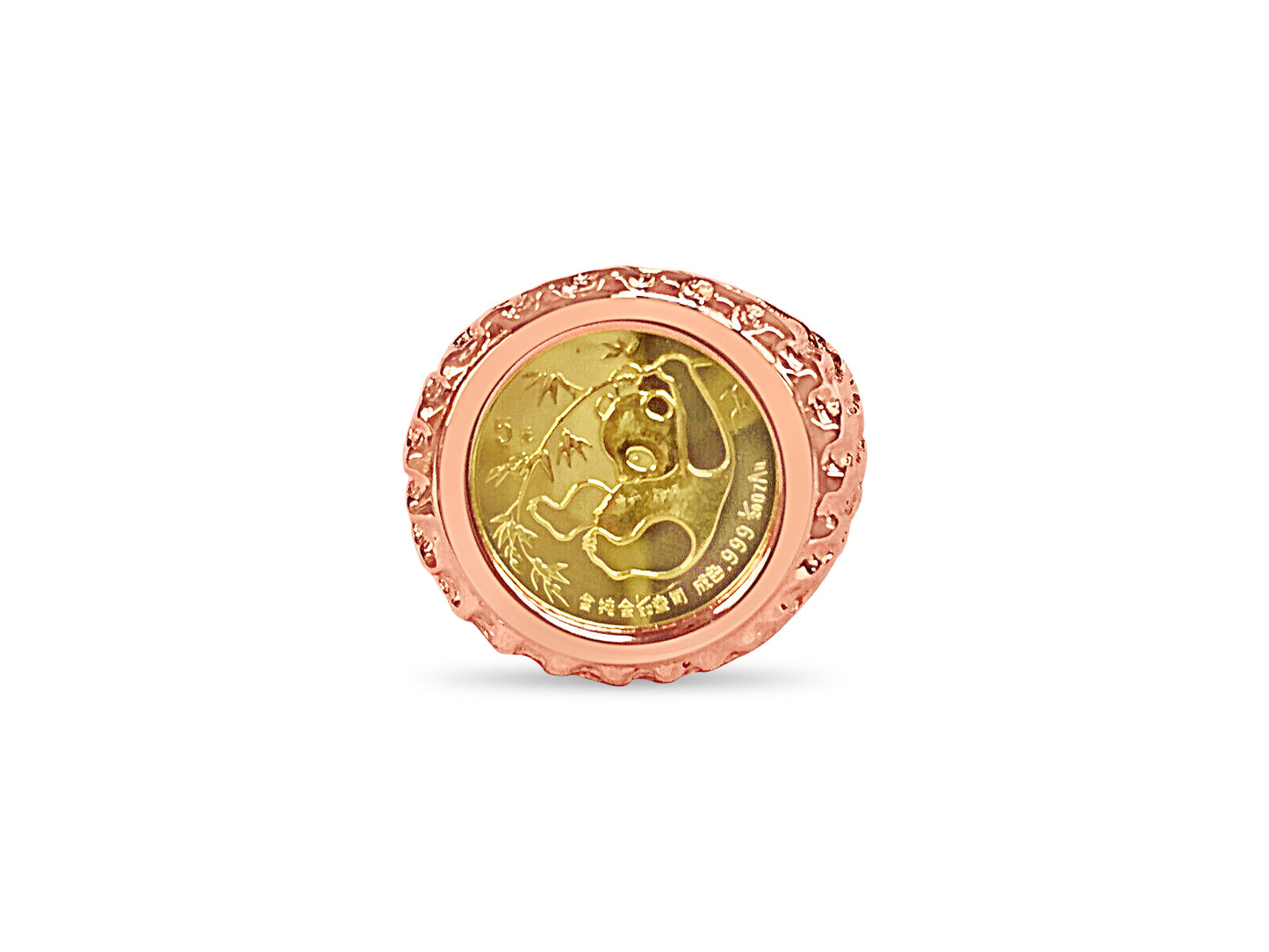 Fancy Solid Gold Handmade Coin Ring , Chinese Panda Bear Coin ,