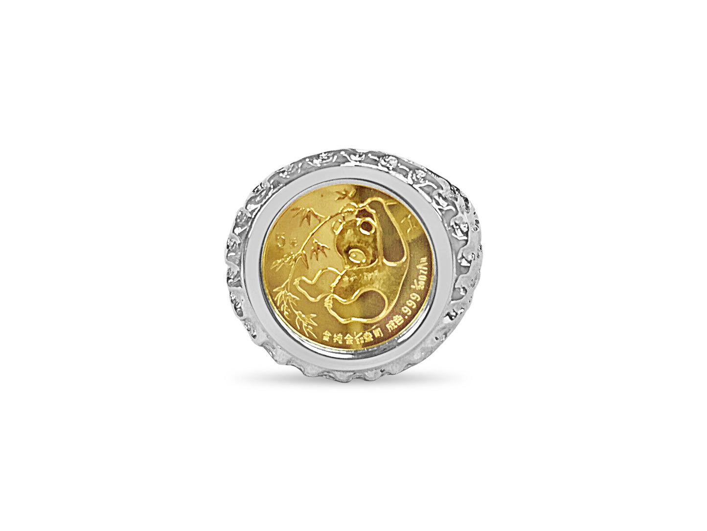 Fancy Solid Gold Handmade Coin Ring , Chinese Panda Bear Coin ,