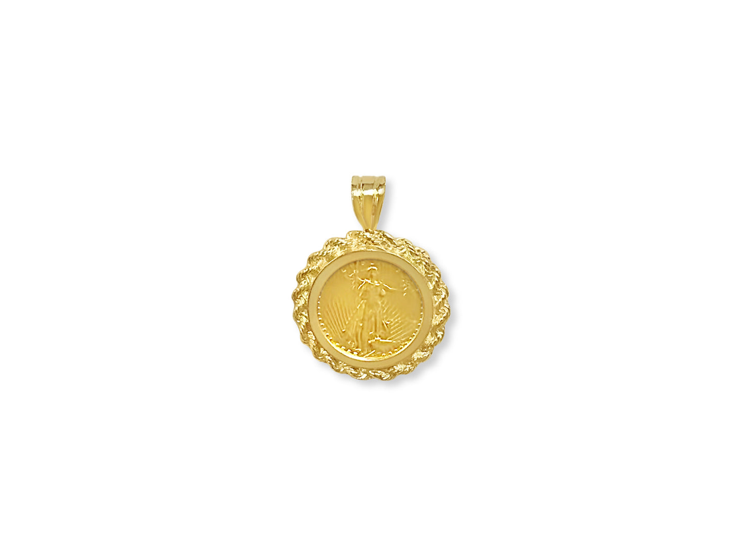 Rope Frame Solid Gold Handmade Coin Pendant , 1/10oz Coin ,