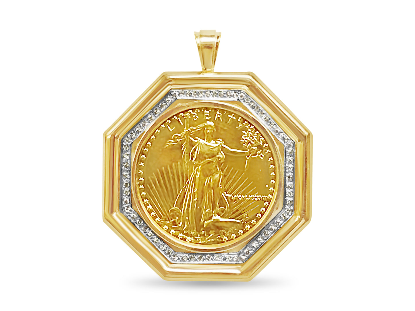 Fancy Solid Gold Handmade Coin Pendant , 1oz Coin ,