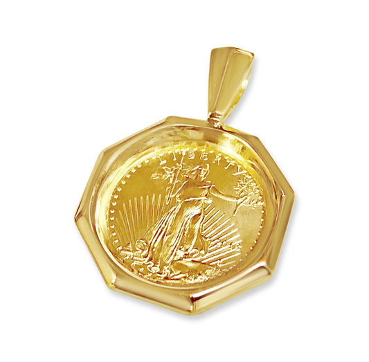 Fancy Solid Gold Handmade Coin Pendant , 1/4oz Coin ,