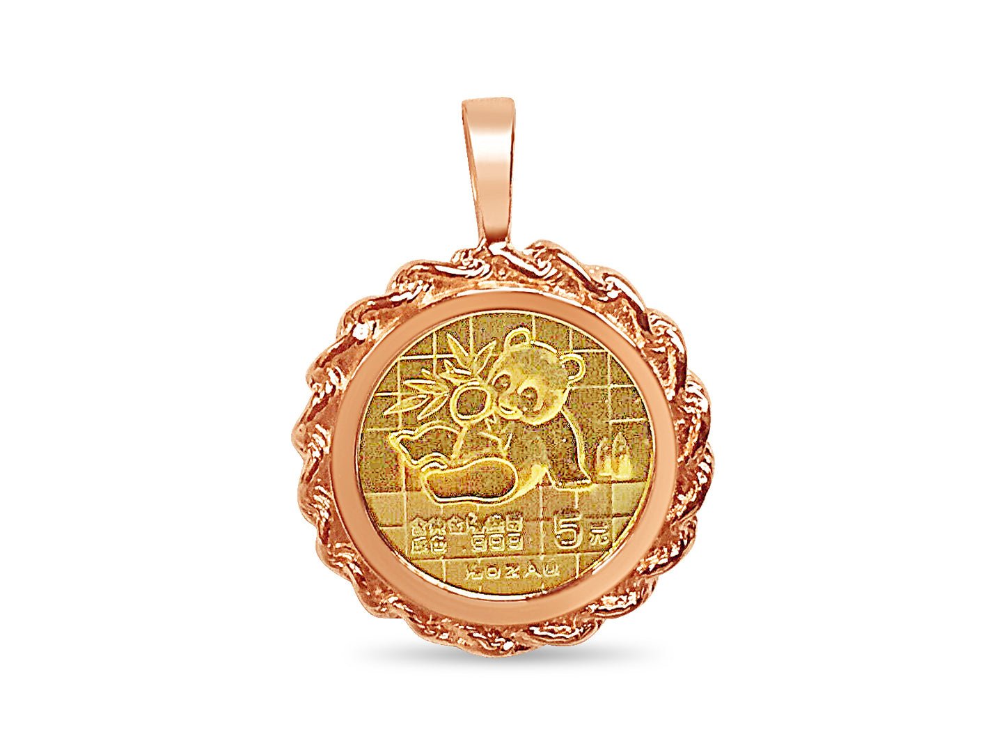 Fancy Solid Gold Handmade Coin Pendant , Chinese Panda Bear Coin ,