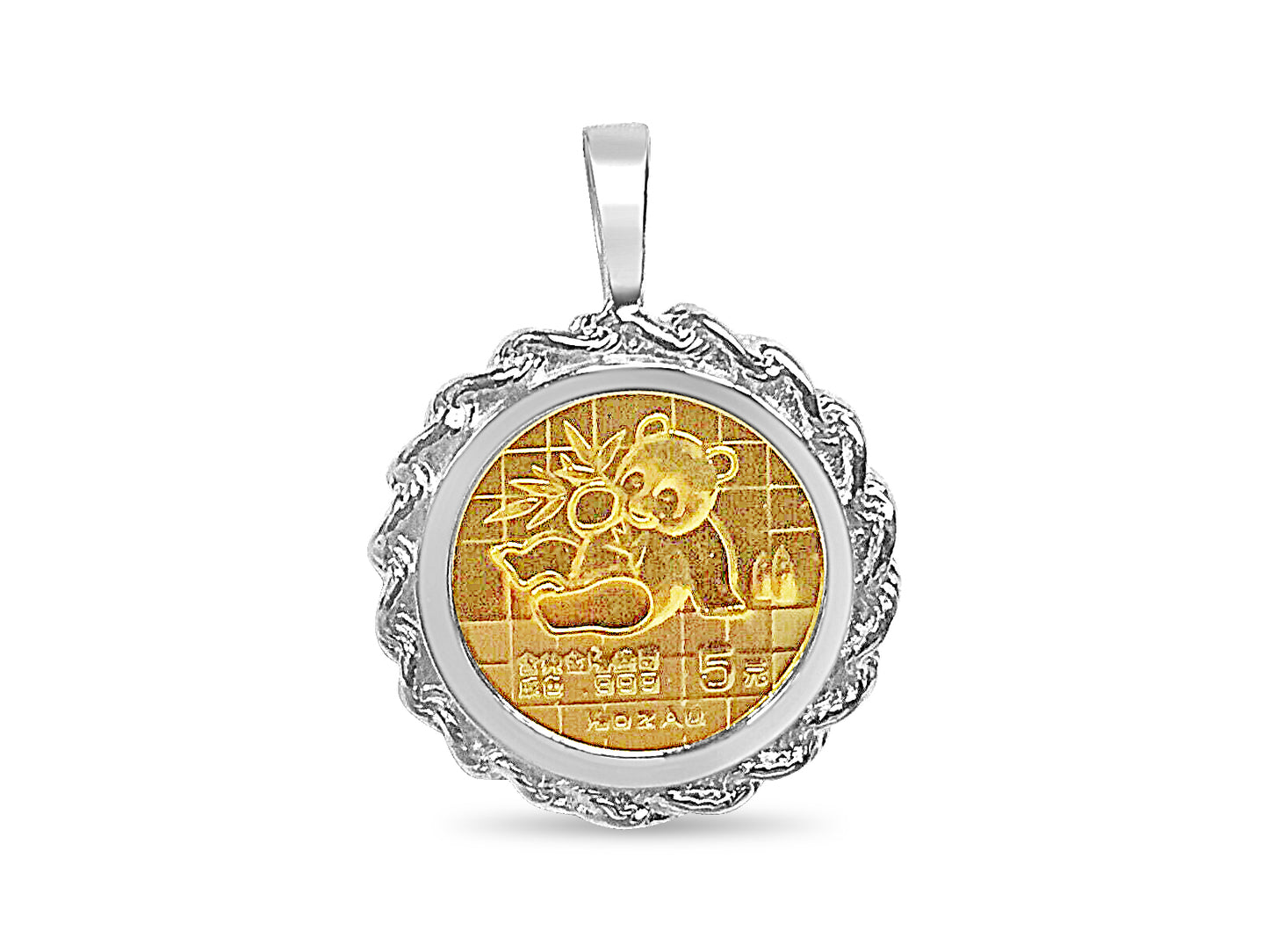 Fancy Solid Gold Handmade Coin Pendant , Chinese Panda Bear Coin ,