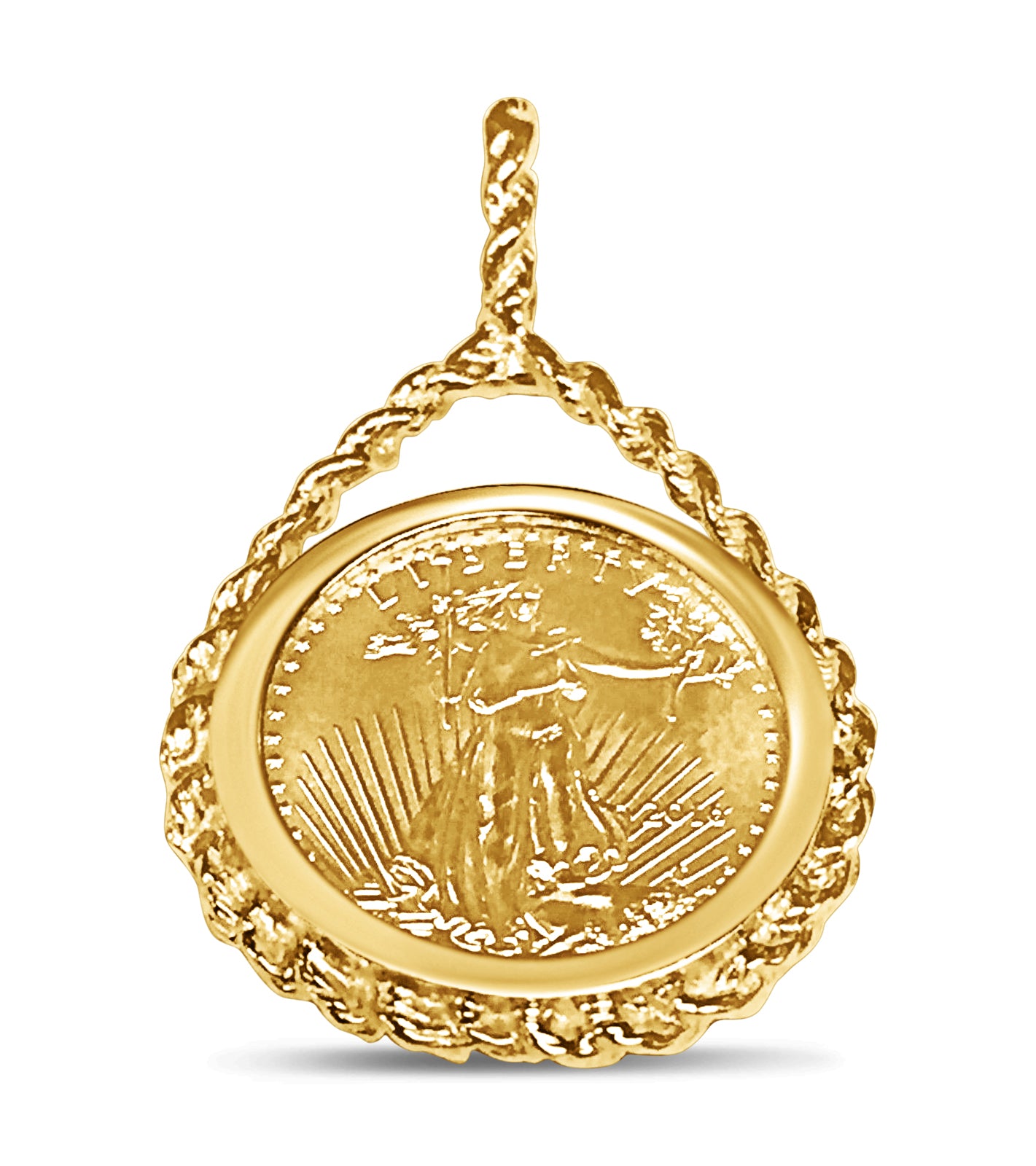 Rope Frame Solid Gold Handmade Coin Pendant , 1/10oz Coin ,