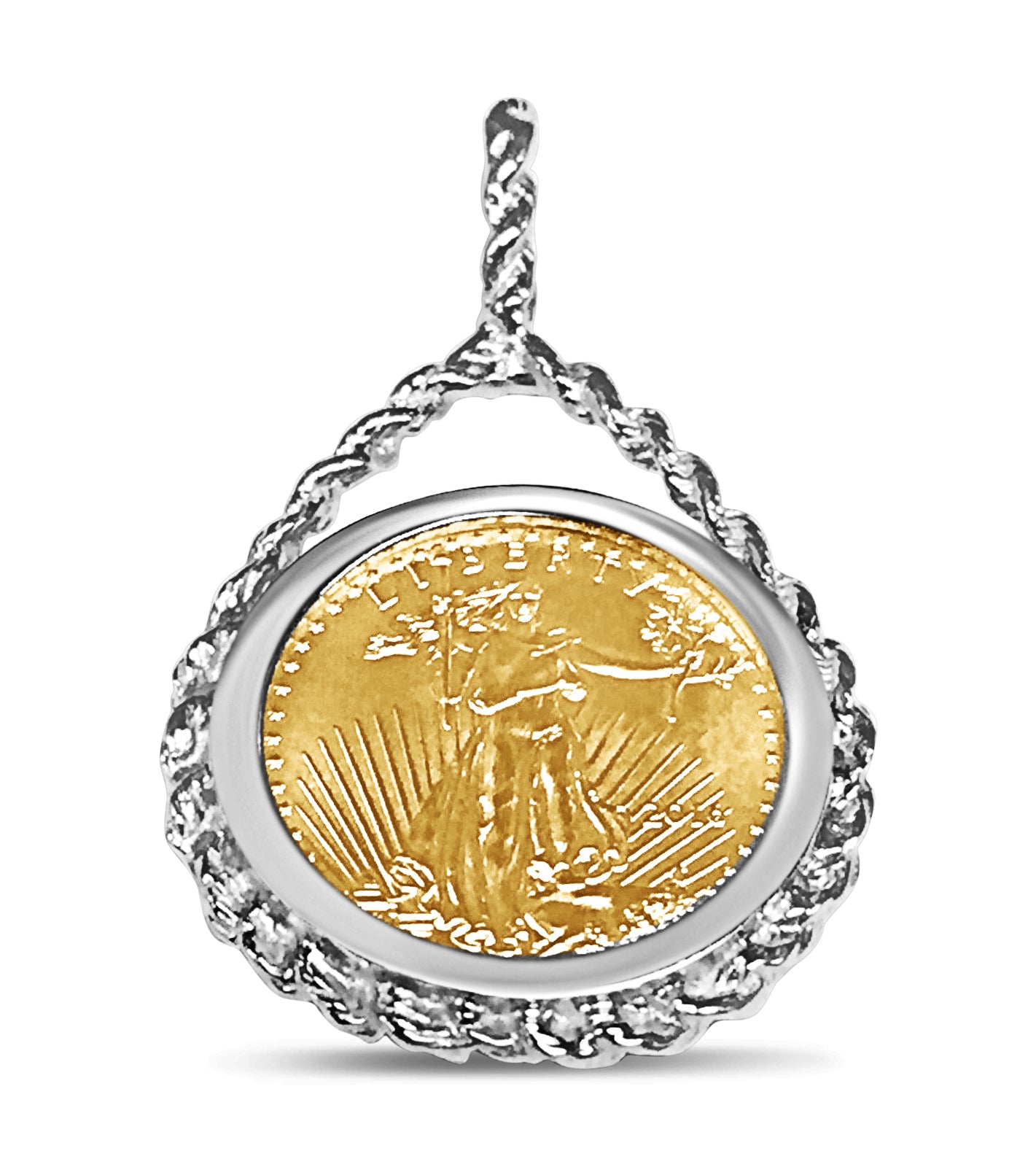 Rope Frame Solid Gold Handmade Coin Pendant , 1/10oz Coin ,