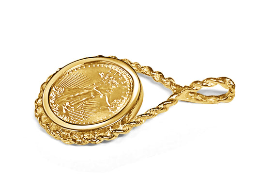 Rope Frame Solid Gold Handmade Coin Pendant , 1/10oz Coin ,