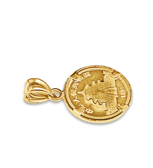Classic Solid Gold Handmade Coin Pendant , Chinese Panda Bear Coin ,