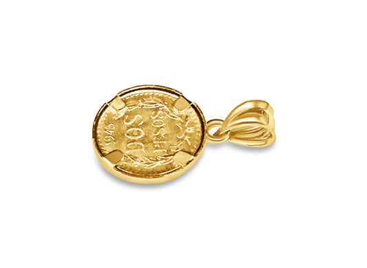 Classic Solid Gold Handmade Coin Pendant , Dos Pesos Coin ,