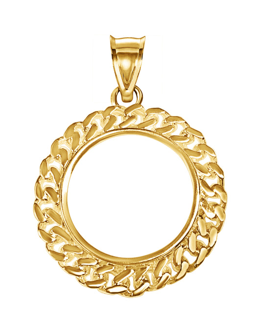 Curb Chain Link Frame Solid Gold Handmade Coin Pendant , 1oz Coin ,