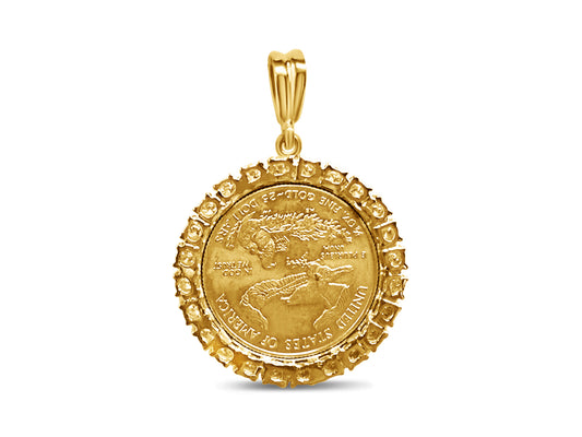 Diamond Fancy Solid Gold Handmade Coin Pendant , 1/2oz Coin ,