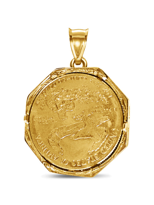Diamond Fancy Solid Gold Handmade Coin Pendant , 1oz Coin ,