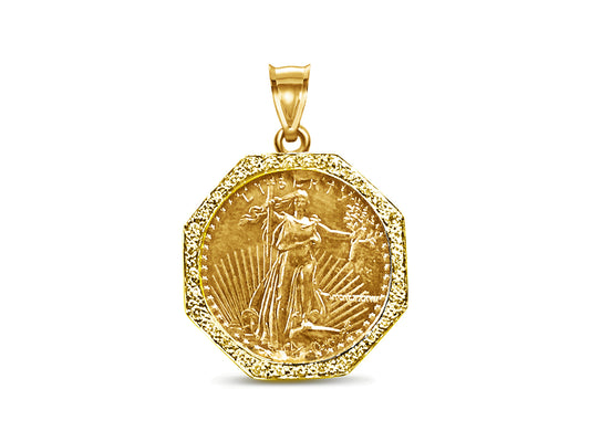 Diamond Fancy Solid Gold Handmade Coin Pendant , 1oz Coin ,