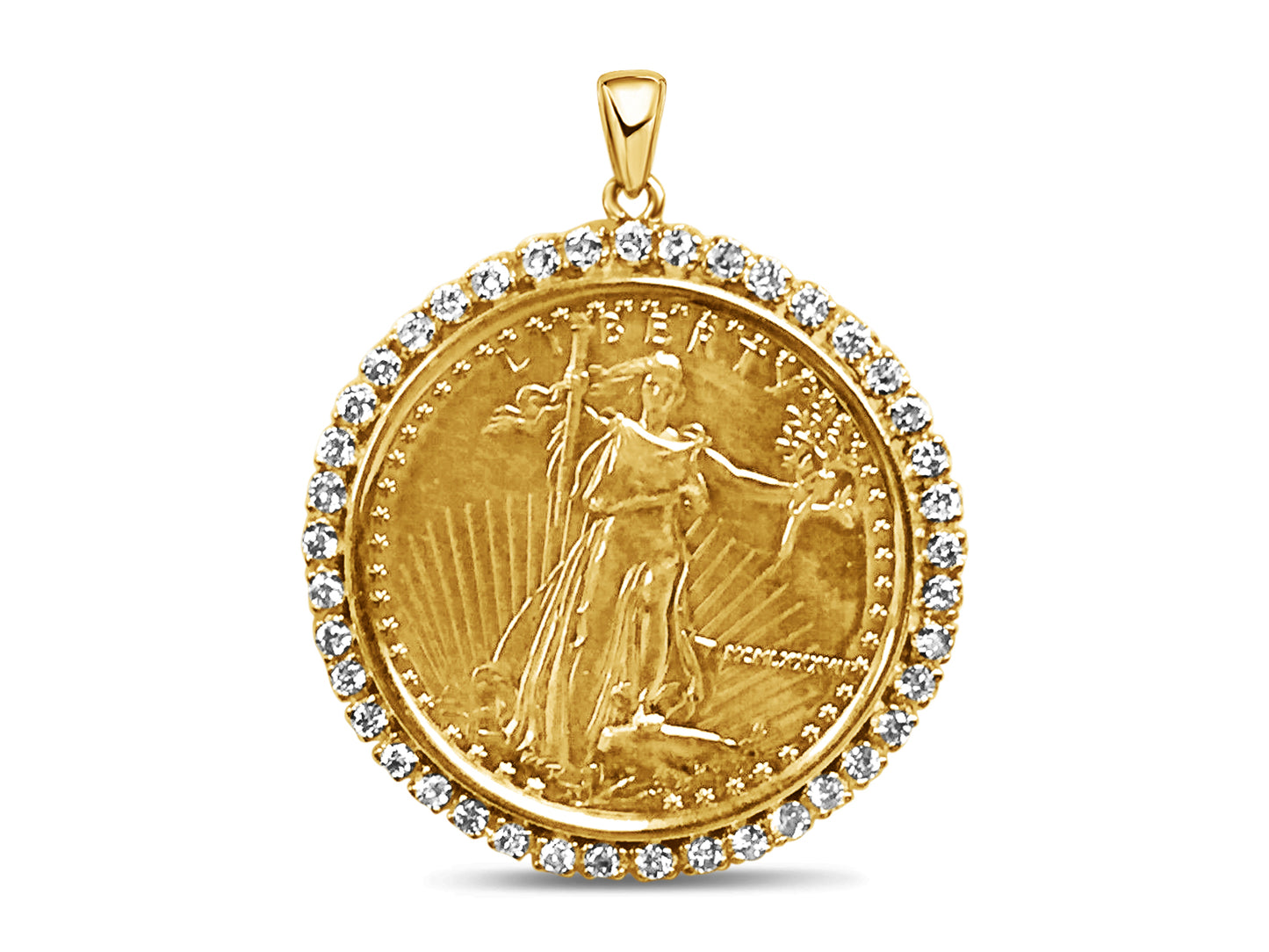 Diamond Fancy Solid Gold Handmade Coin Pendant , 1oz Coin ,