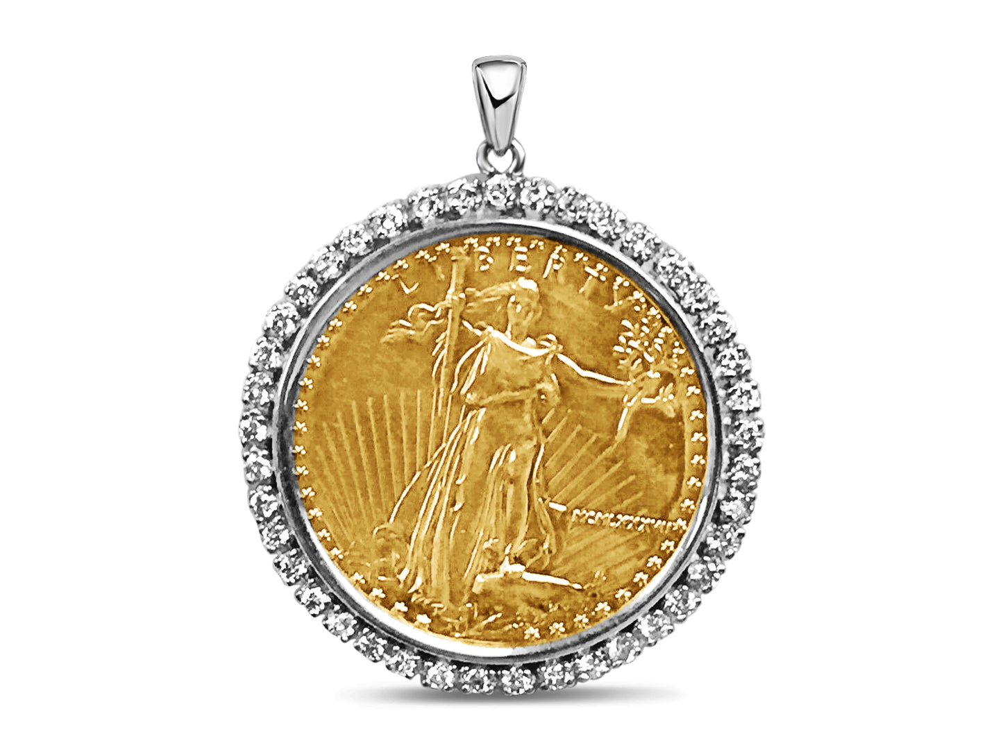 Diamond Fancy Solid Gold Handmade Coin Pendant , 1oz Coin ,
