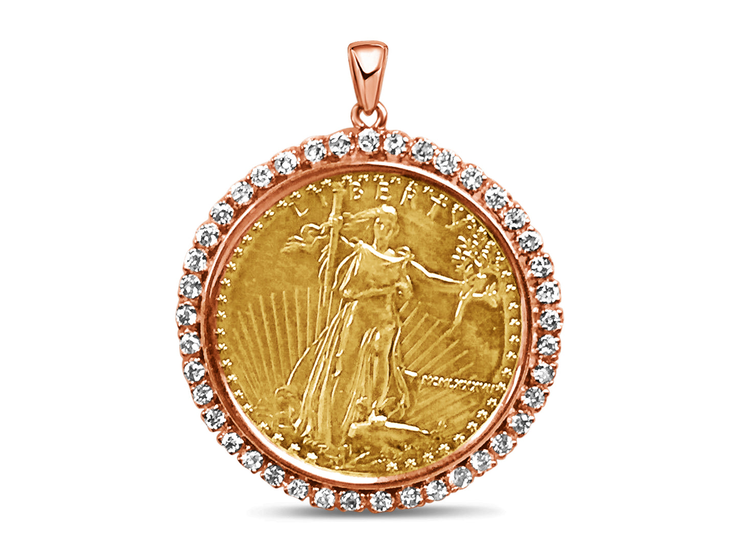 Diamond Fancy Solid Gold Handmade Coin Pendant , 1oz Coin ,