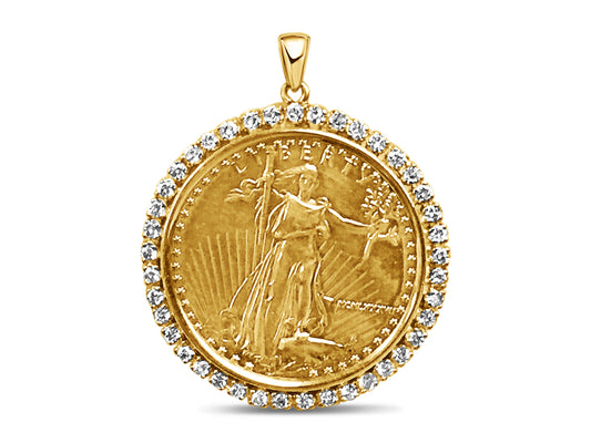 Diamond Fancy Solid Gold Handmade Coin Pendant , 1oz Coin ,