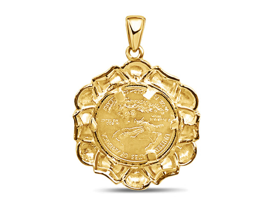 Diamond Fancy Solid Gold Handmade Coin Pendant , 1/4oz Coin ,