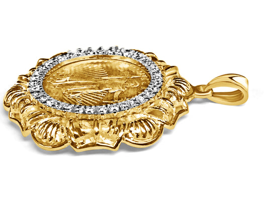 Diamond Fancy Solid Gold Handmade Coin Pendant , 1/4oz Coin ,