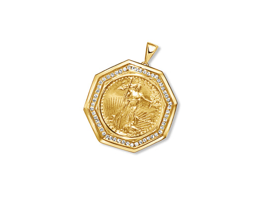 Diamond Fancy Solid Gold Handmade Coin Pendant , 1oz Coin ,