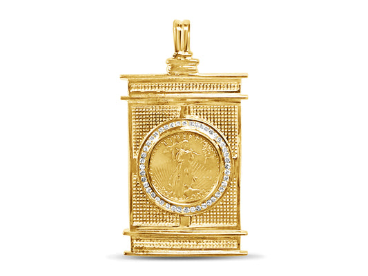 Diamond Fancy Solid Gold Handmade Coin Pendant , 1/2oz Coin ,