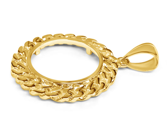 Curb Chain Link Frame Solid Gold Handmade Coin Pendant , 1/2oz Coin ,