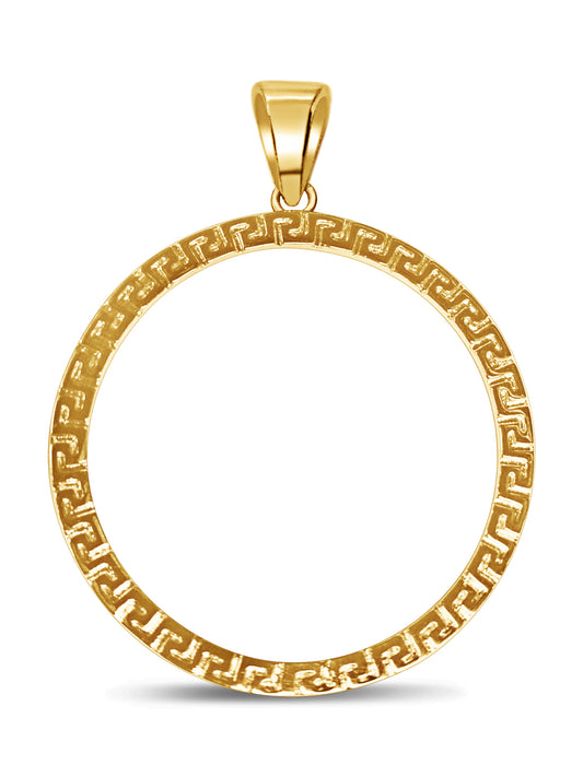 Greek Key Coin Frame Solid Gold Handmade Coin Pendant ,