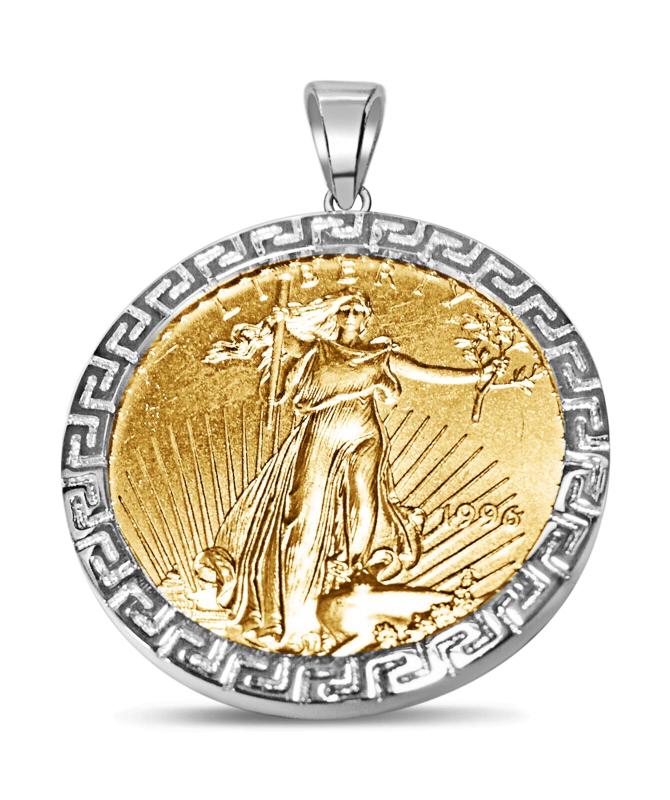 Greek Key Coin Frame Solid Gold Handmade Coin Pendant ,