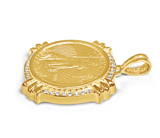 Diamond Fancy Solid Gold Handmade Coin Pendant , 1/2oz Coin ,