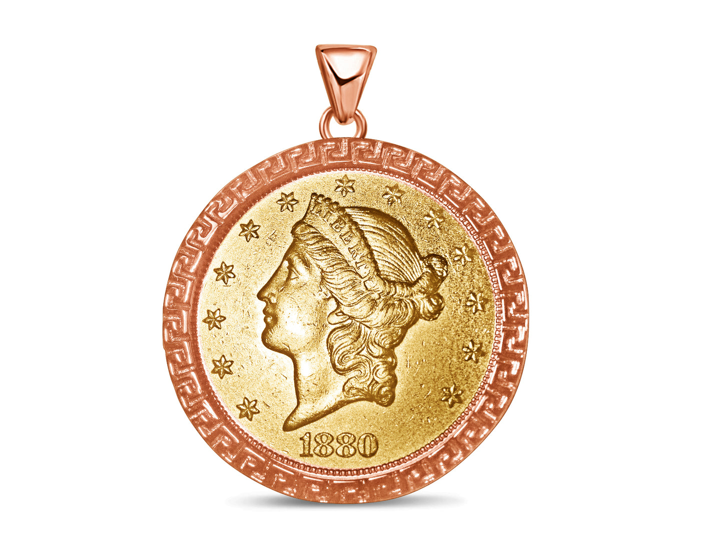 Greek Key Frame Solid Gold Handmade Coin Pendant , 1oz Coin , 27mm