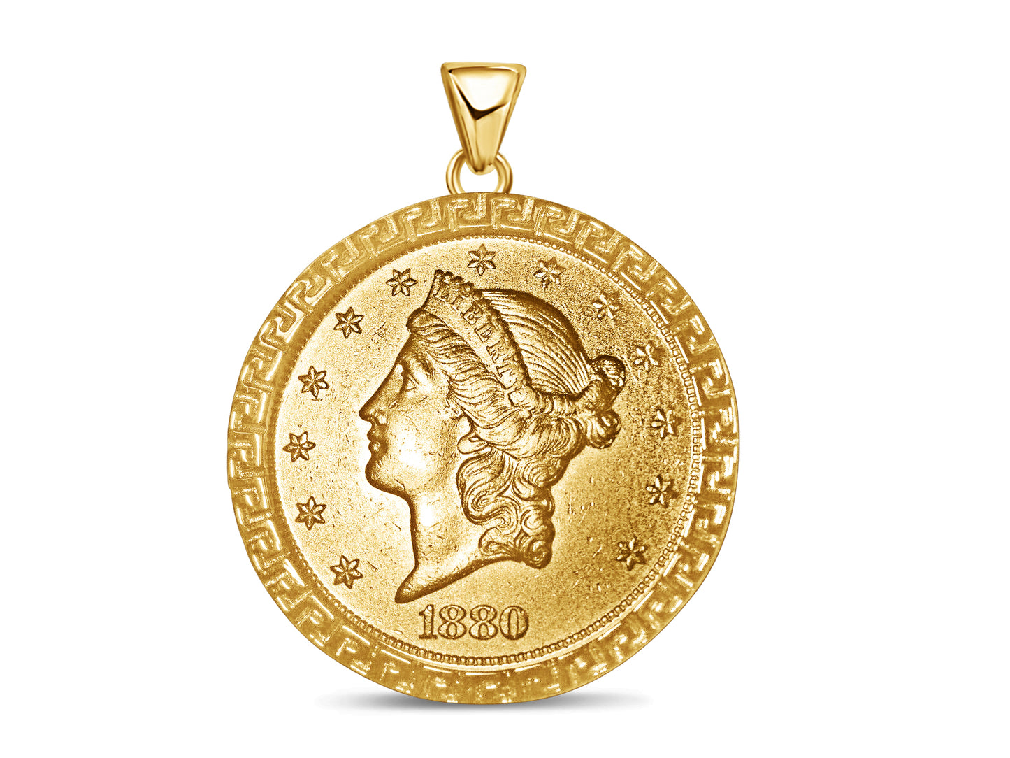 Greek Key Frame Solid Gold Handmade Coin Pendant , 1oz Coin , 27mm
