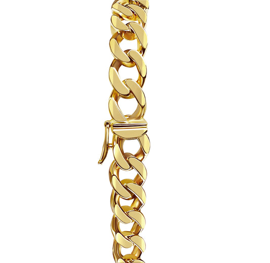 Curb Solid Gold Handmade Bracelet , 9mm, 6.5-10 Inch