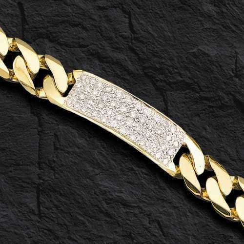 Diamond ID Curb Solid Gold Handmade Bracelet , 16mm, 6.5-10 Inch