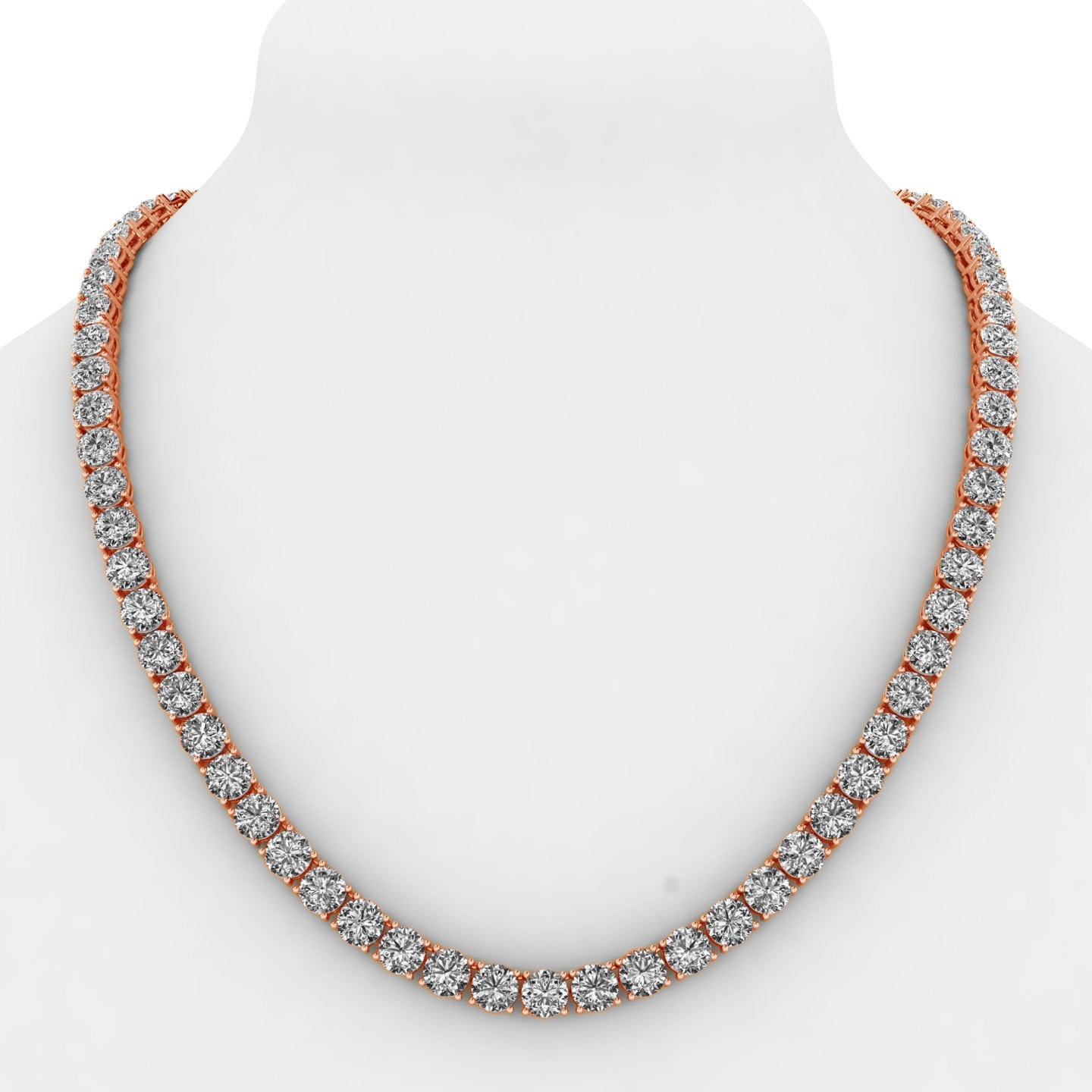 36.25ctw 4-Prong Lab Grown Diamond Tennis Necklace, 16 inch, 14k Rose Gold