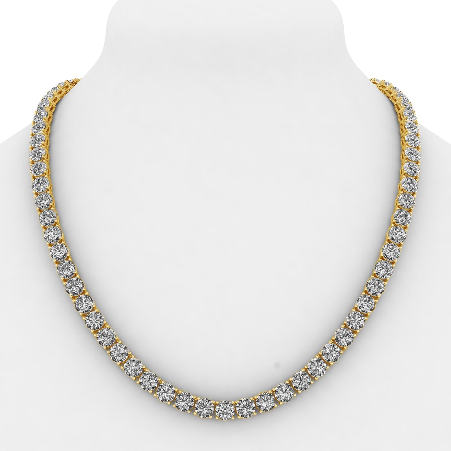 16.75ctw 4-Prong Lab Grown Diamond Tennis Necklace, 16 inch, 14k Yellow Gold