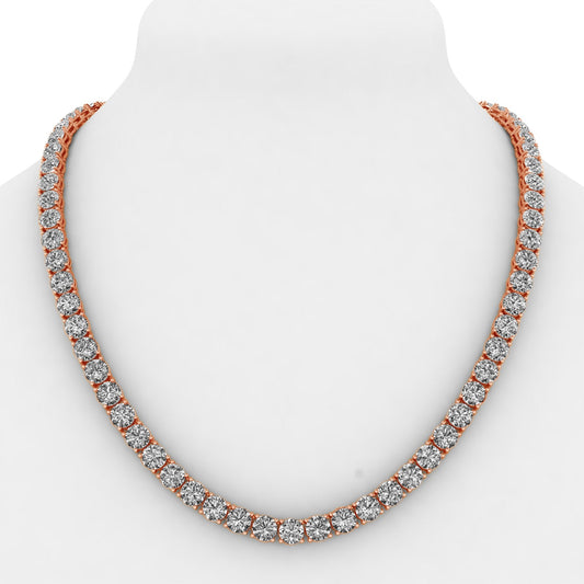 34.75ctw 4-Prong Lab Grown Diamond Tennis Necklace, 16 inch, 14k Rose Gold