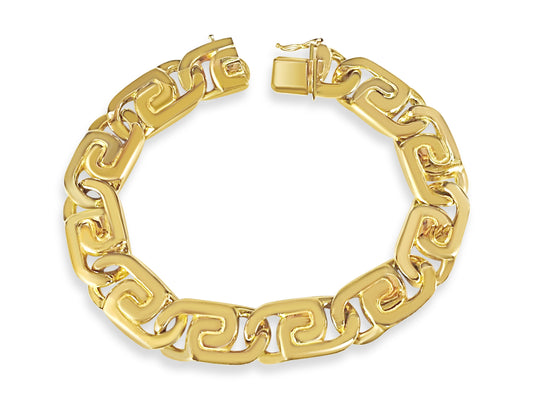 Tiger Eye Solid Gold Handmade Bracelet , 15mm, 6.5-10 Inch