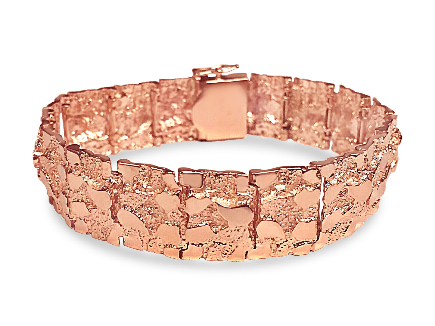 Nugget Solid Gold Handmade Bracelet , 17mm, 6.5-10 Inch