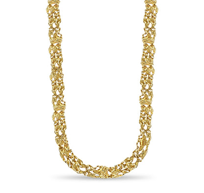 18k Solid Yellow Gold Handmade 11mm Nugget Link Necklace, 30", Approx 134g