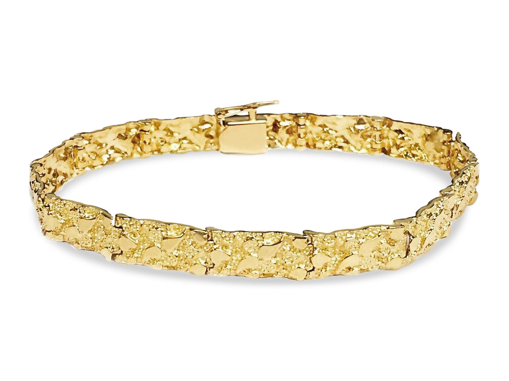 18k Solid Yellow Gold Handmade 7mm Nugget Link Bracelet, 9.5", Approx 20g