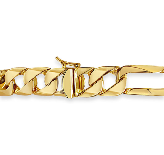 Figaro Solid Gold Handmade Bracelet , 12mm, 6.5-10 Inch