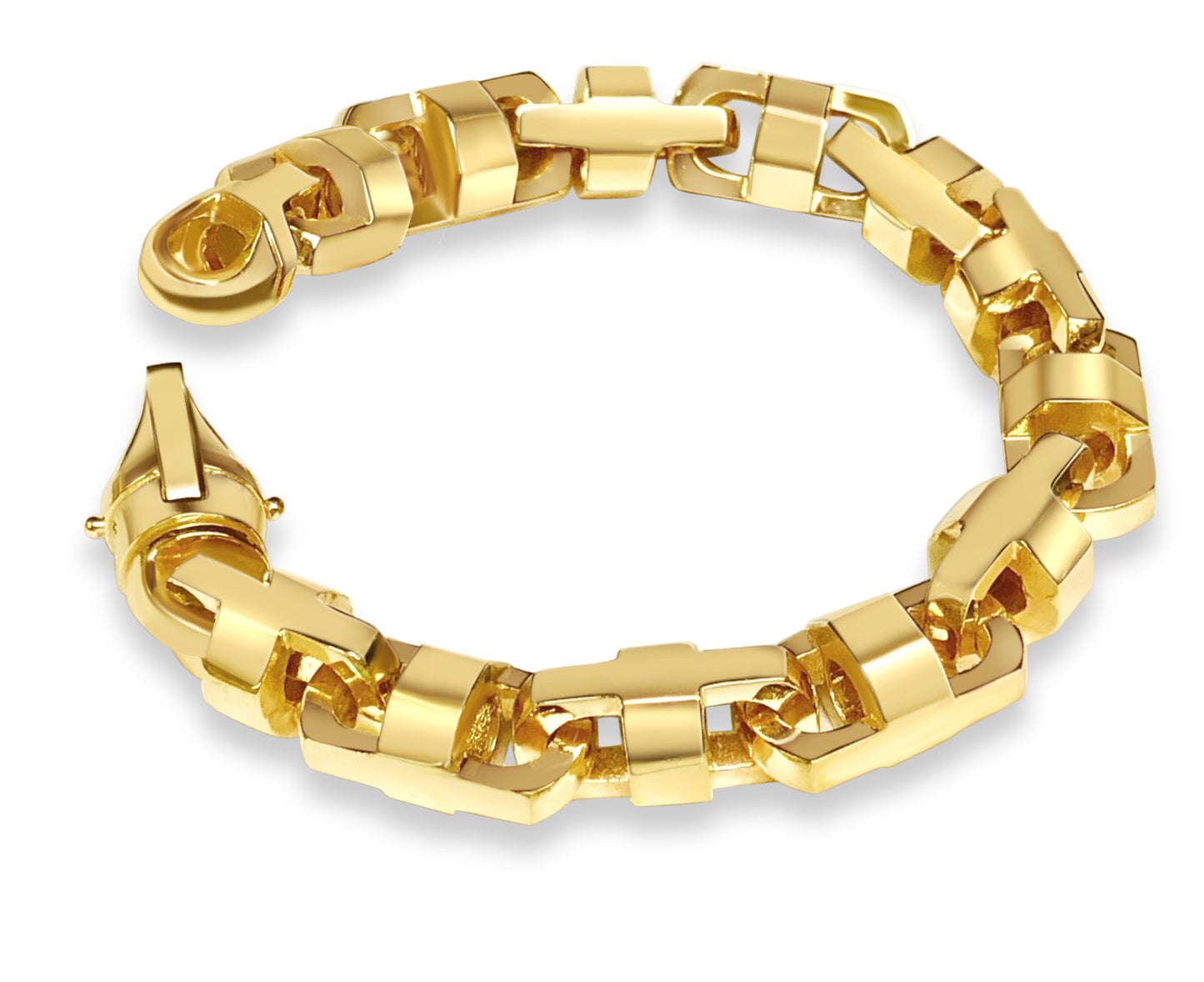 Anchor Mariner Solid Gold Handmade Bracelet , 14mm, 6.5-10 Inch