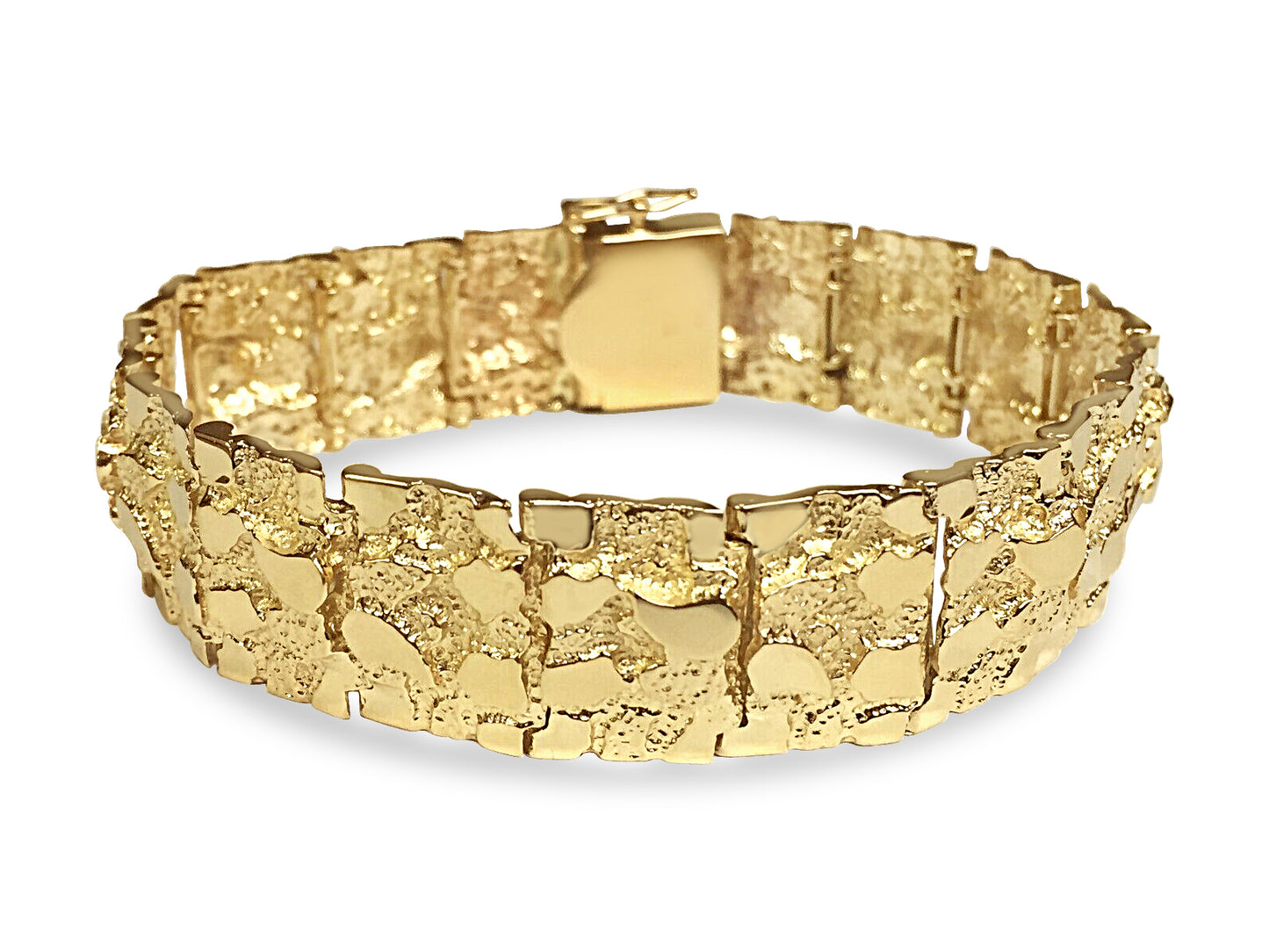 Nugget Solid Gold Handmade Bracelet , 17mm, 6.5-10 Inch