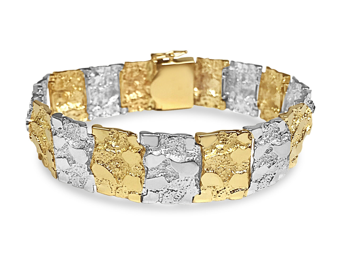 Nugget Solid Gold Handmade Bracelet , 17mm, 6.5-10 Inch